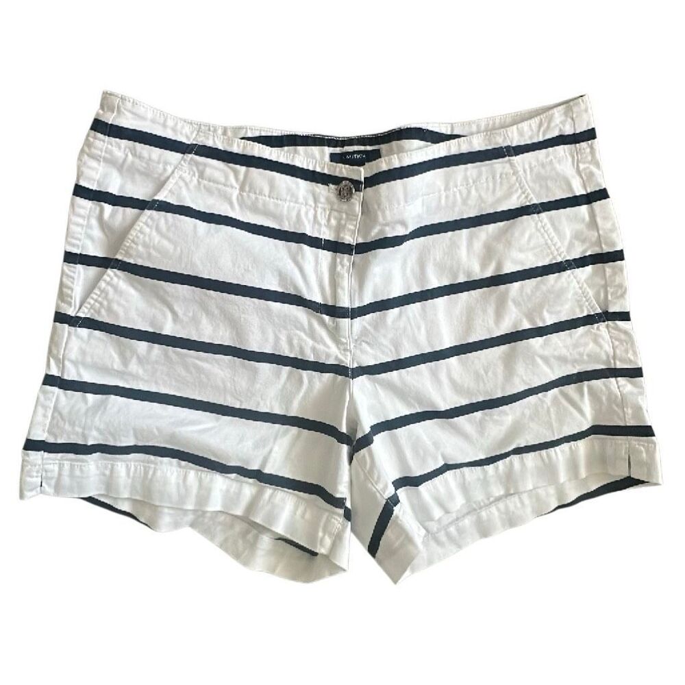 Nautica White Blue Striped Cotton Shorts Womens 12